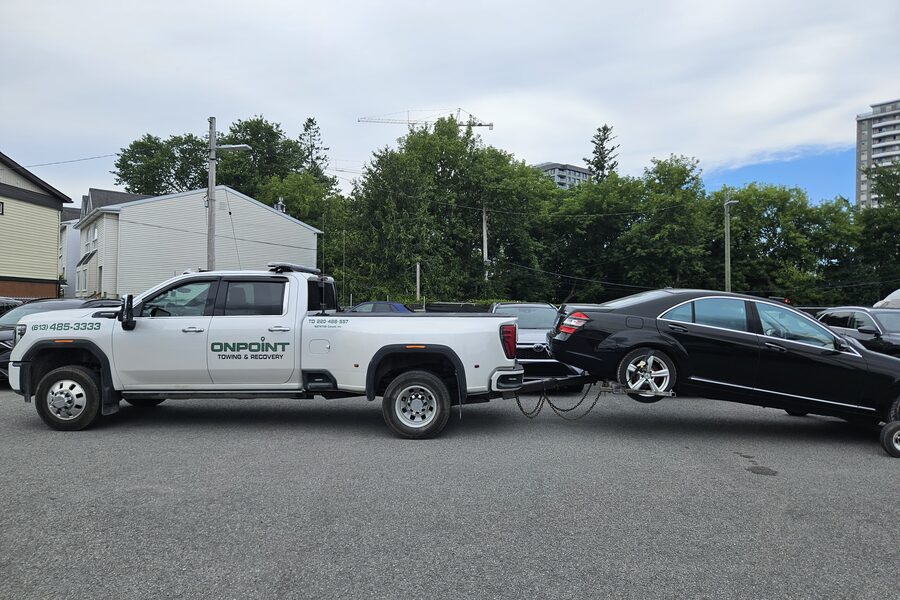 OnPoint Towing towing a black Mercedes in Ottawa